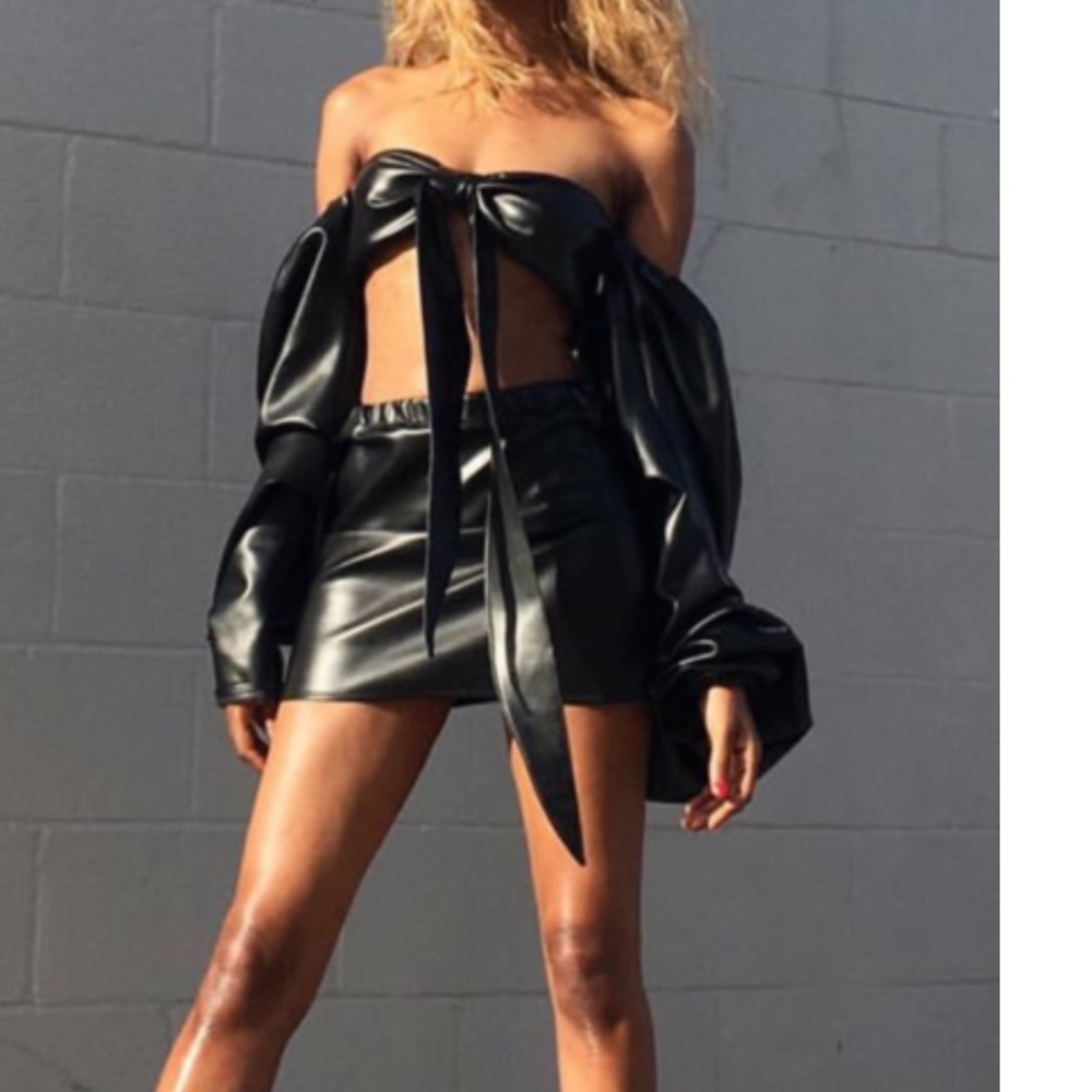 TLZ L’FEMME Black Matte Vinyl Off The Shoulder Top